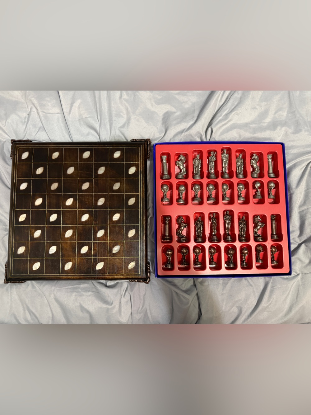 Decorative Wooden Chess Set with Red Felt Tray